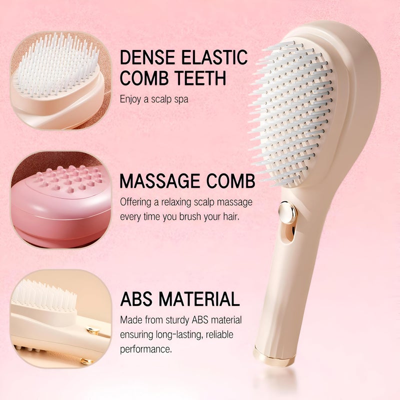 Styler - Professional women’s hair styler brush with retractable bristles, scalp massage function, anti-static build, and convenient self-cleaning ability for everyday healthy grooming (pink) - Image 4