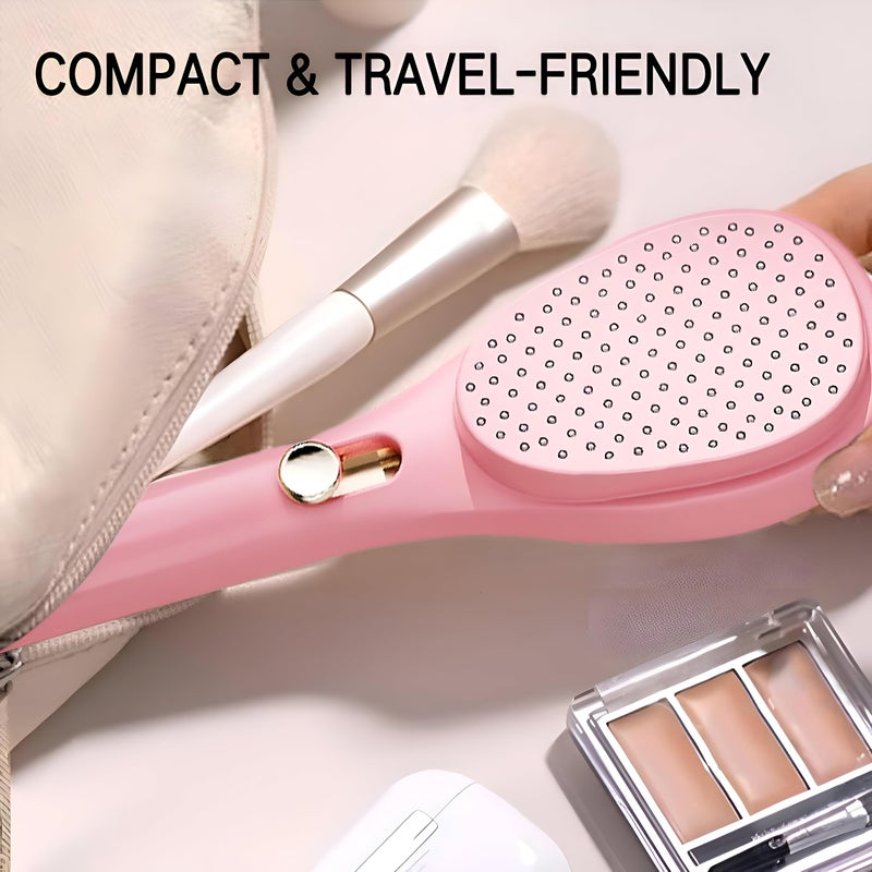 Styler - Professional women’s hair styler brush with retractable bristles, scalp massage function, anti-static build, and convenient self-cleaning ability for everyday healthy grooming (pink) - Image 5