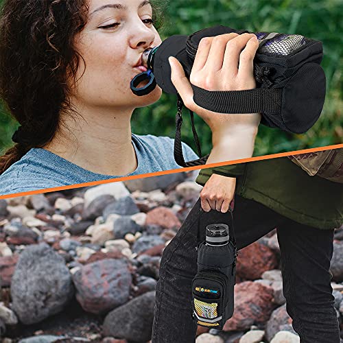 Suncube حامل زجاجة ماء SUN CUBE مع حزام، حقيبة حامل زجاجة ماء مع جيب للهاتف، حقيبة كتف لحمل الزجاجة أثناء المشي، الرياضة، التنزه، ملحقات التخييم، أسود 40 أونصة - Image 5