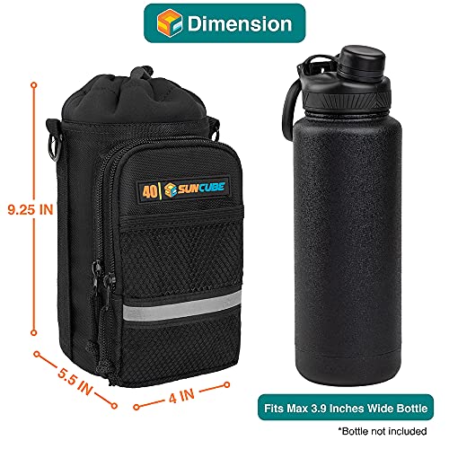 Suncube حامل زجاجة ماء SUN CUBE مع حزام، حقيبة حامل زجاجة ماء مع جيب للهاتف، حقيبة كتف لحمل الزجاجة أثناء المشي، الرياضة، التنزه، ملحقات التخييم، أسود 40 أونصة - Image 4