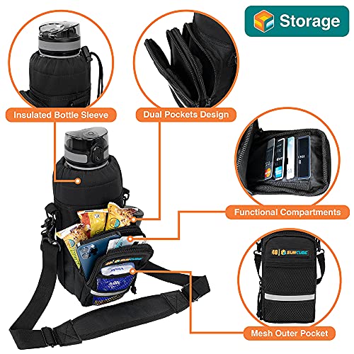 Suncube حامل زجاجة ماء SUN CUBE مع حزام، حقيبة حامل زجاجة ماء مع جيب للهاتف، حقيبة كتف لحمل الزجاجة أثناء المشي، الرياضة، التنزه، ملحقات التخييم، أسود 40 أونصة - Image 2