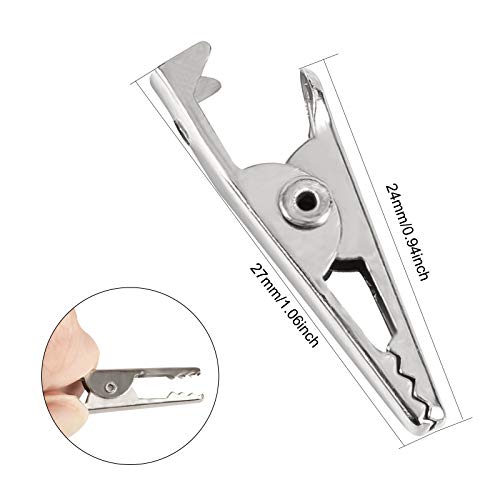 MosBug 100PCS 1.06IN / 27mm Mini Metal Alligator Clips, Crocodile Clamps Silver Tone Nickel Plated Test Line Spring Clamps, Crocodile Clips for Laboratory Electric Testing Work and Cable Lead Clip - Image 2