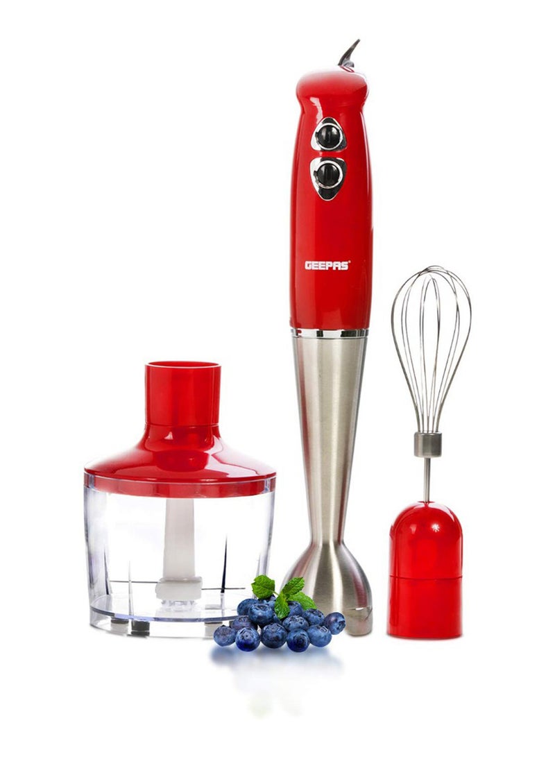 GEEPAS 3-In-1 Hand Blender 400W GHB43018UK Red/Clear - Image 1