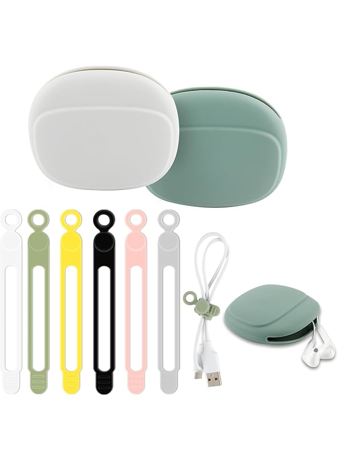 S-TOP Silicone Storage Case Organiser with 6 Reusable Cable Ties, Multi-Purpose Earphone Box for Cables, Keys and USB Drives - Image 1