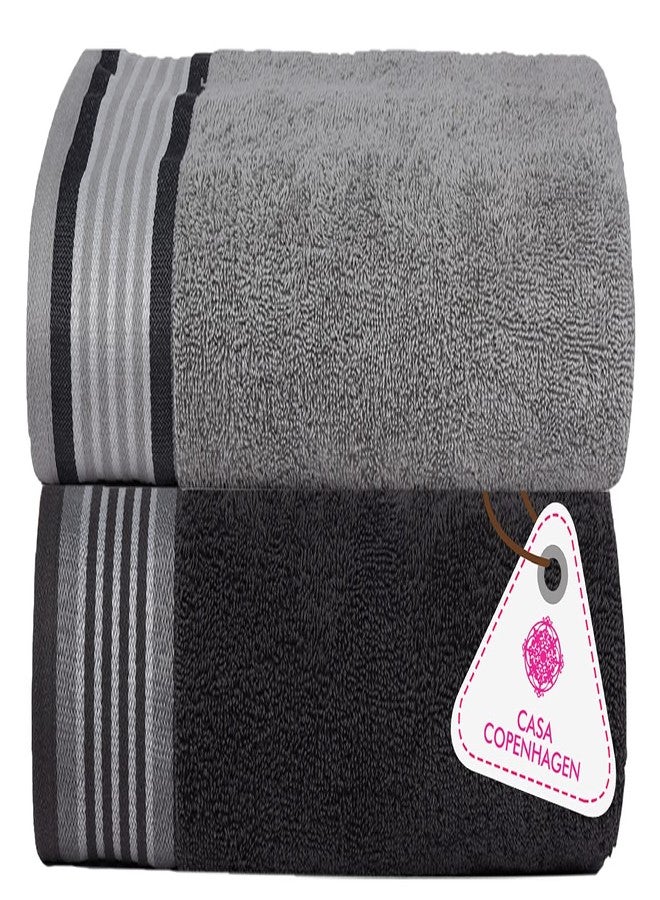 CASA COPENHAGEN, Designed in Denmark, 550 GSM, 35x70 Inches Extra Large Jumbo Size Bath Sheets, Set of 2 Towels, Super Soft Egyptian Cotton Towels for Bathroom & Shower - Granite Grey + Mirage Grey - Image 1
