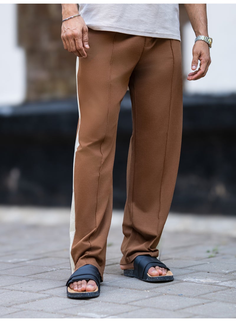 Maniac Maniac Mens Colorblock Brown and Half White Cotton Zipper Bottocut Baggy Pant  - Image 2