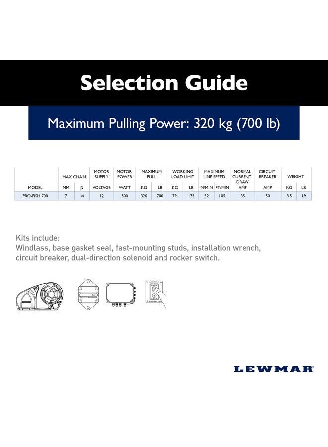 Lewmar Pro Fish 700 Fishing Windlass for 1/4" G4 Chain, Auto Free-Fall System, Maximum Pull 700 lbs., 316 Stainless Steel Construction, for Boats up to 38' - 2020201159 - Image 3