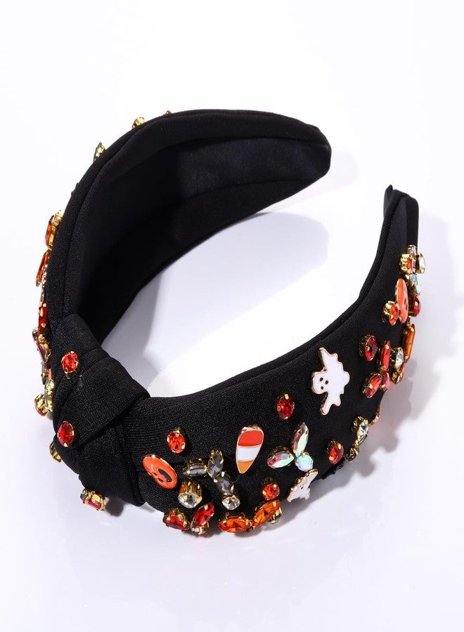 Boderier Halloween Headband - Enamel Ghost Pumpkin Candy Corn Knotted Pearl Crystal Embellished Wide Headband Hair Accessory (Ghost Pumpkin Charm) - Image 2