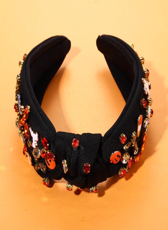 Boderier Halloween Headband - Enamel Ghost Pumpkin Candy Corn Knotted Pearl Crystal Embellished Wide Headband Hair Accessory (Ghost Pumpkin Charm) - Image 3