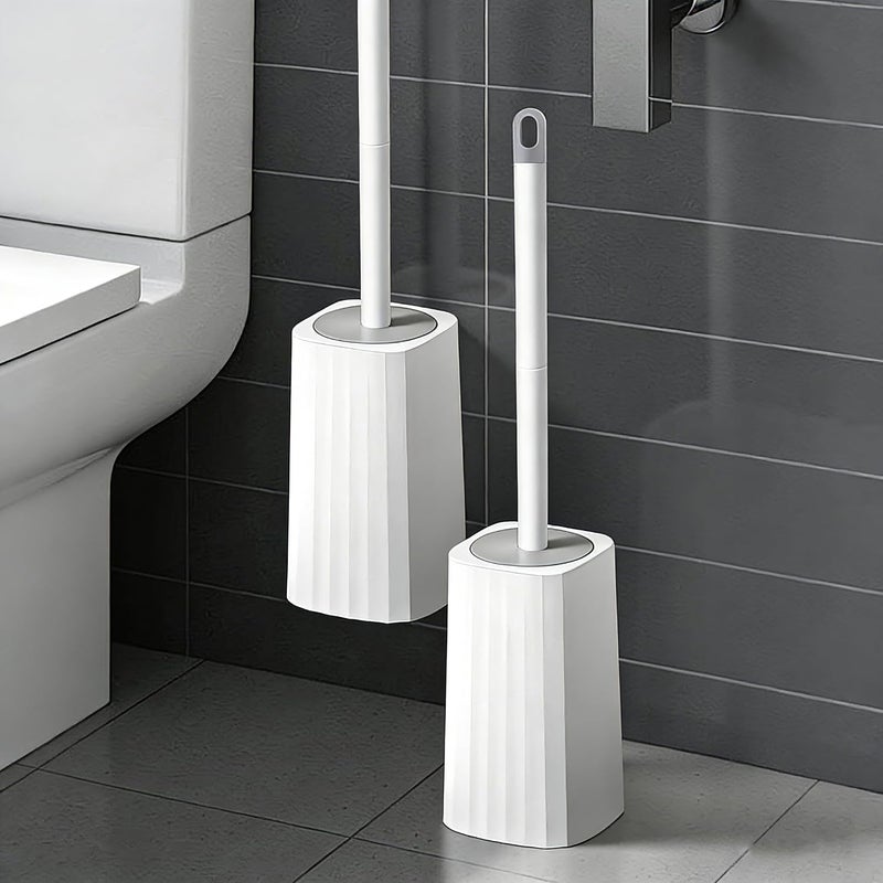 TOPSKY Toilet Brush with Holder, 2 Pack Compact Toilet Bowl Cleaner Brush and Holder with Stainless Steel Handle, Toilet Bowl Brush for Bathroom Storage (White-B) - Image 3