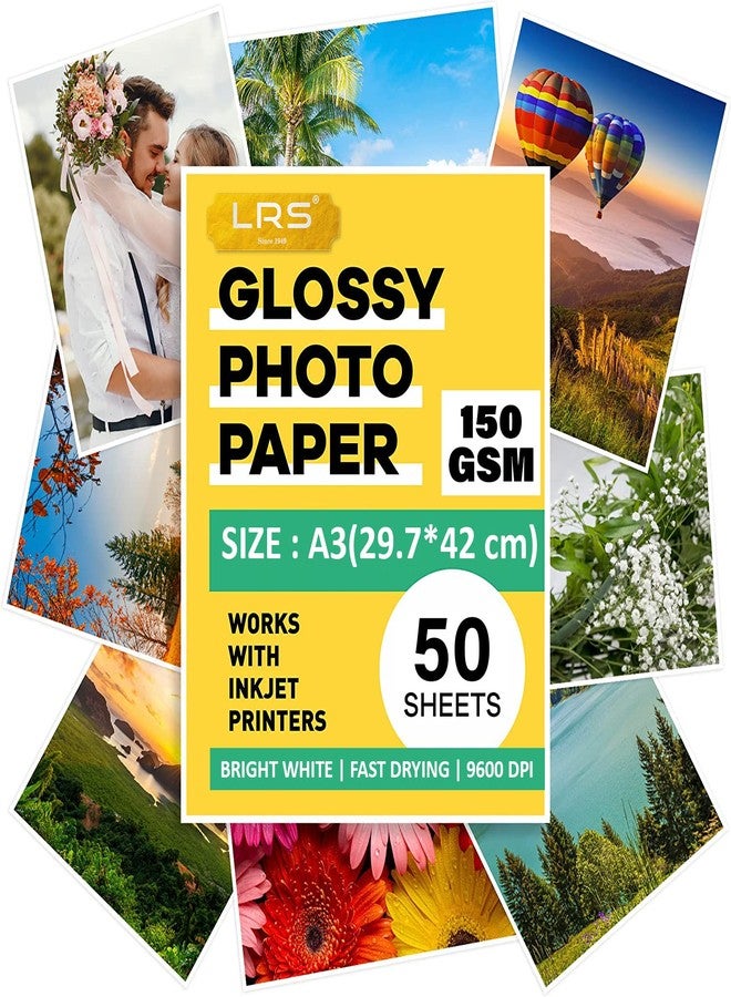LRS Photo Paper - One Side Glossy - A3 Size - 150 GSM - Pack of 50 Sheets - Image 1