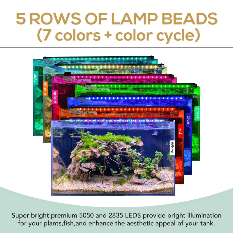 hygger 22W 24/7 Lighting Aquarium LED Light, Sunrise-Daylight-Moonlight Mode and DIY Mode, Adjustable Timer Adjustable Brightness Fish Tank Light with Extendable Bracket 7 Colors for Planted Tank - Image 2