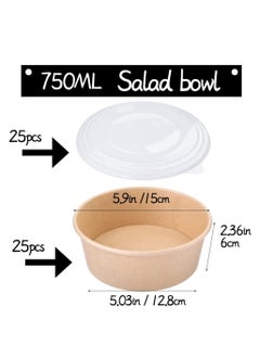 SYOSI Disposable Paper Bowls, 25 Pack with Clear Lids, Paper Salad Bowls, Large Paper Soup Bowls, 25oz Paper Food Container with Lid Suitable for Diet Salad, Ice Cream, Yogurt and Other Foods  - Image 3