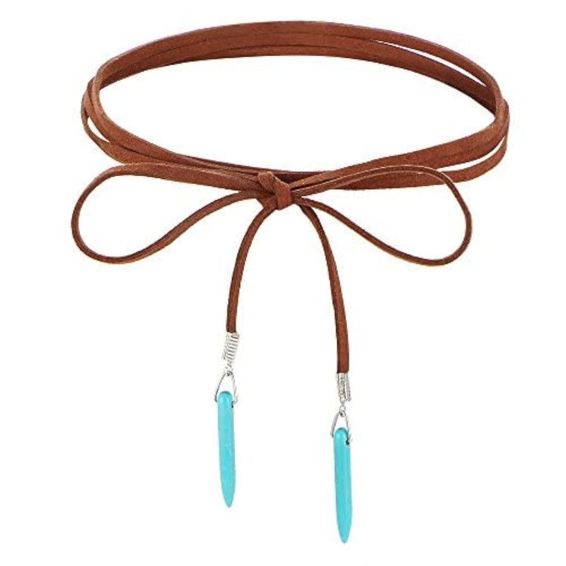 fxmimior Bohemian Long Choker with Turquoise Pendant Sexy Rock Handmade Vintage Necklace Women Accessories (brown)