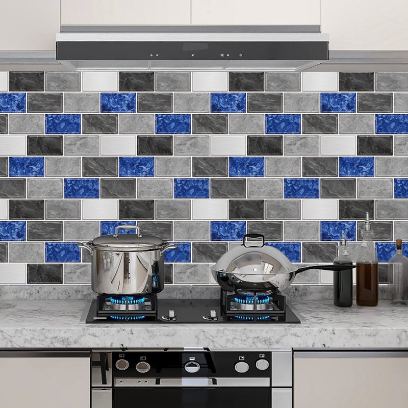URCOLOR 10-Sheet Peel and Stick Backsplash Tiles Subway for Kitchen,12"x12" Self Adhesive Wall Tile Sticker on Back Splashes for Bathroom Grey Blue Marble Design - Image 2
