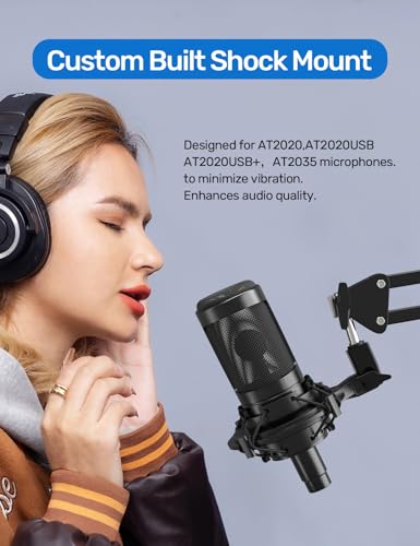 Borenbuir Custom Built Shock Mount with Pop Filter for AT2020 Microphones Reduces Vibration Noise and Shockmount Improve Recording Quality for Audio Technica AT2020 AT2020USB AT2035 AT4040 Condenser Mic - Image 3