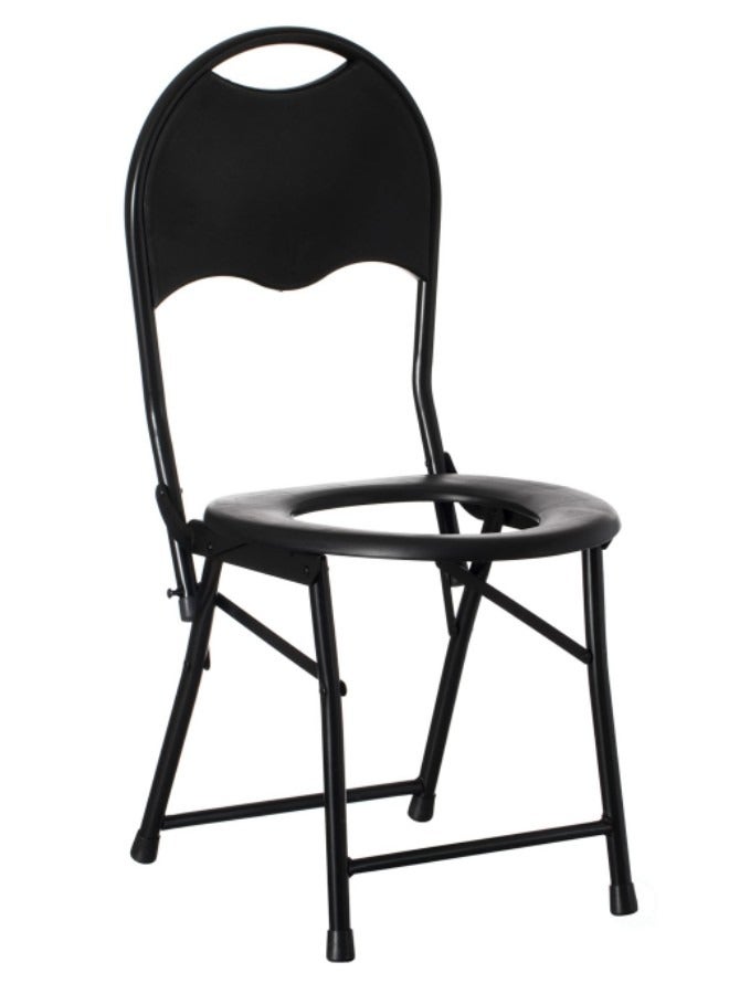 GGEROU Camping Chairs Folding Commode Toilet Chair in Carbon Steel, Camping Toilet Chair, Portable Toilet, No Bucket, PP Seat with Backrest, Black  - Image 1
