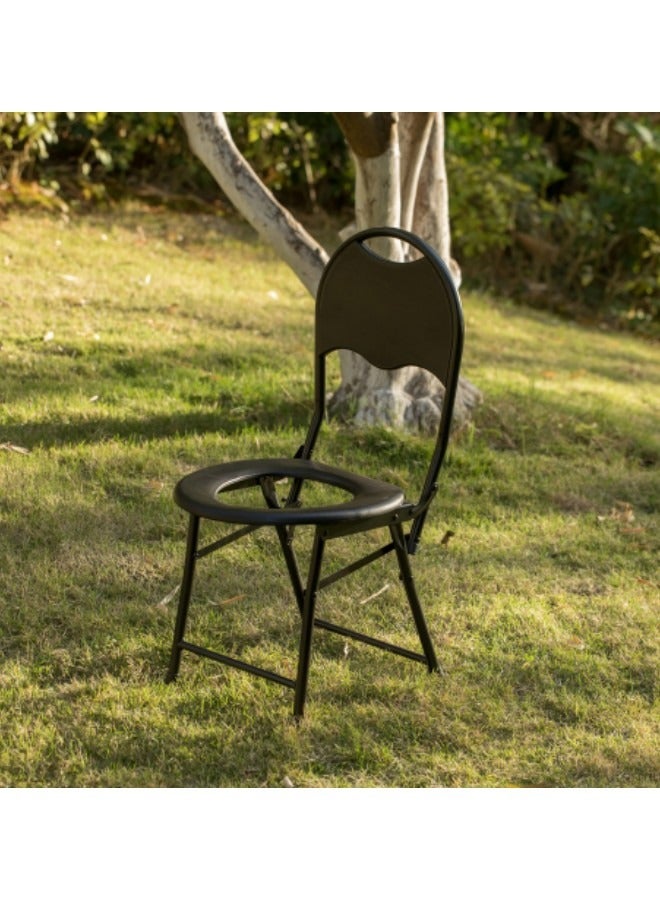 GGEROU Camping Chairs Folding Commode Toilet Chair in Carbon Steel, Camping Toilet Chair, Portable Toilet, No Bucket, PP Seat with Backrest, Black  - Image 2