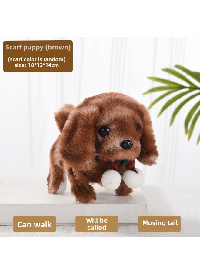 Toy Dog Children Plush Electric Toy Walking Dog Electric Dog Stall Electronic Puppy Pet-Color:Scarf Dog [brown]  - Image 1