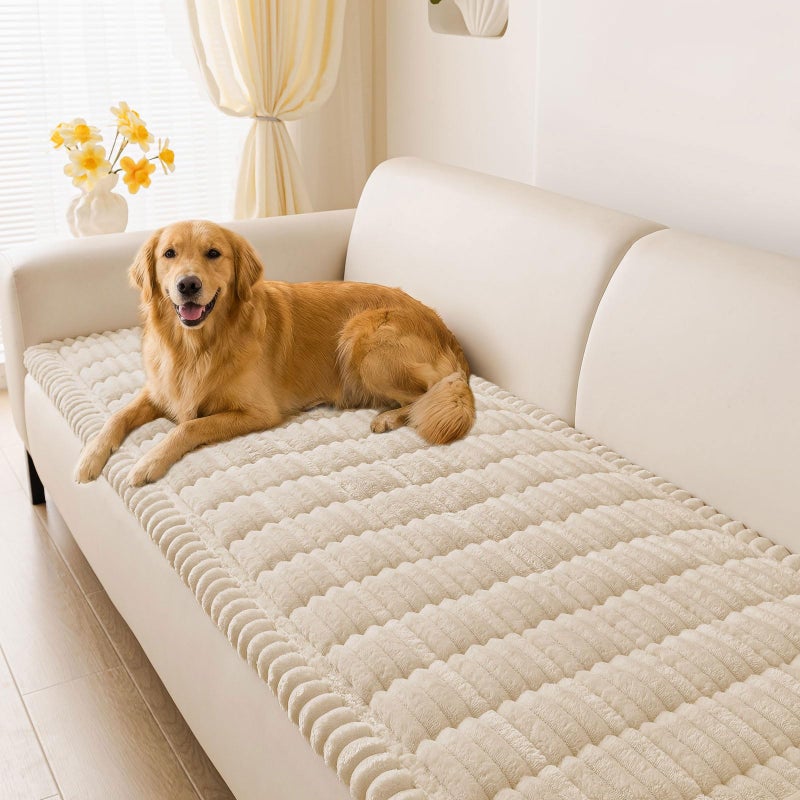 hyha Couch Covers for Dogs Washable, Non Slip Plush Dog Sofa Protectors, Fuzzy Pet Couch Covers for 3 Cushion Sofa Pet Friendly (Apricot, 27.6" x 59") - Image 1