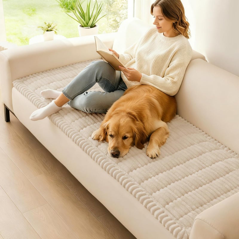 hyha Couch Covers for Dogs Washable, Non Slip Plush Dog Sofa Protectors, Fuzzy Pet Couch Covers for 3 Cushion Sofa Pet Friendly (Apricot, 27.6" x 59") - Image 2