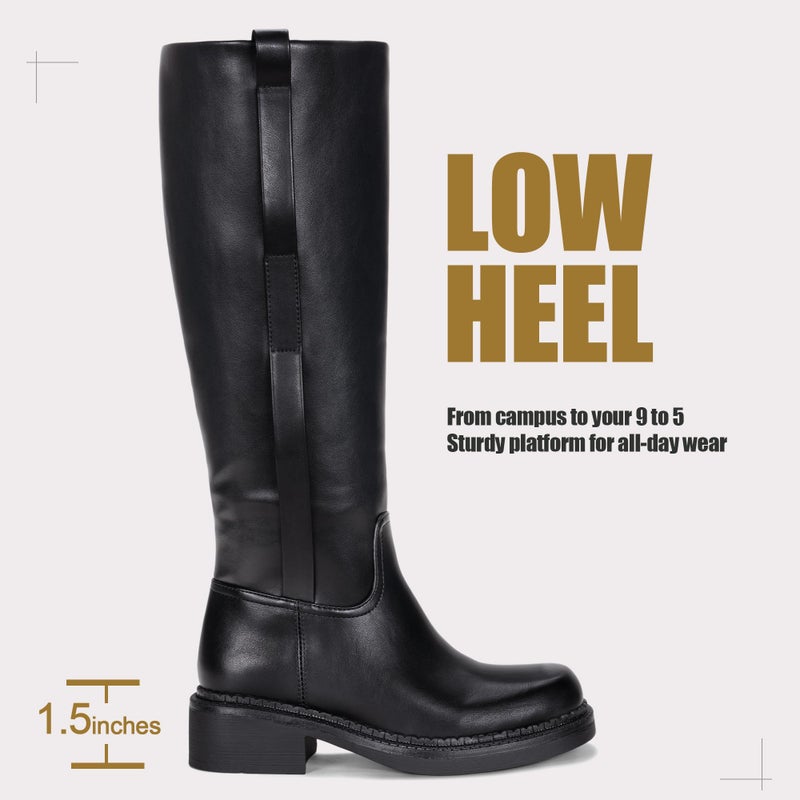 Vepose Women's Knee High Boots for Women, Black Square Toe Tall Riding Chunky Low Heel Elegant Boots with Side Zipper, Size 8(CJY9522 Black 08) - Image 5