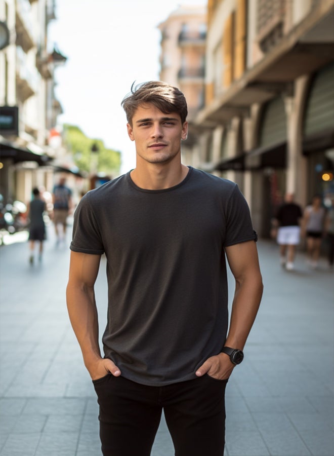 trendyol Anthracite Regular/Normal Cut Short Sleeve T-Shirt TMNSS22TS0271  - Image 1