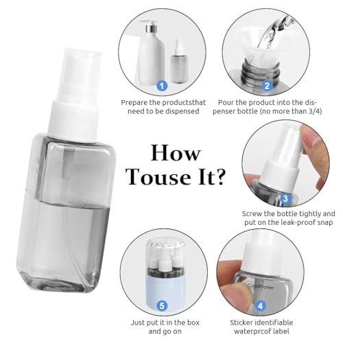 MAYCREATE® 4 in 1 Travel Bottles for Toiletries, 50ml Spray Bottle & Lotion Bottle Kit, Portable Travel Toiletry Bottles with Case, Leak-Proof Refillable Small Bottles for Travel for Shampoo Liquid - Image 4