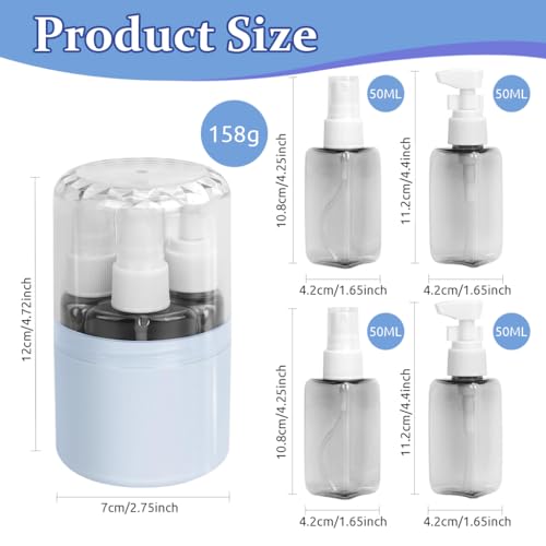 MAYCREATE® 4 in 1 Travel Bottles for Toiletries, 50ml Spray Bottle & Lotion Bottle Kit, Portable Travel Toiletry Bottles with Case, Leak-Proof Refillable Small Bottles for Travel for Shampoo Liquid - Image 2