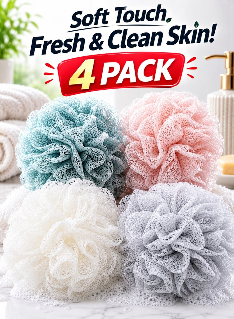 Bannuti Large Bath Shower Sponge Pouf Loofahs: 4 Packs 60g/Each Eco-friendly Exfoliating Mesh Brush Pouf Bath Shower Ball Sponge-Exfoliate, Cleanse, Soothe Skin - Image 1