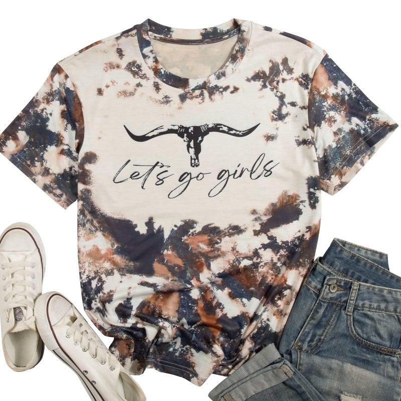 BANGELY Let's Go Girl Shirt Women Western Bleached T-Shirt Retro Country Music Tee Shirt Cowgirls Shirts Short Sleeve Tops - Image 3