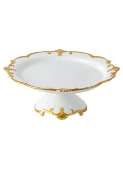 Life Smile LIFE SMILE White Cake Plate with Floral Gold Stand - Luxury Bone China Pastry & Dessert Server  - Image 1
