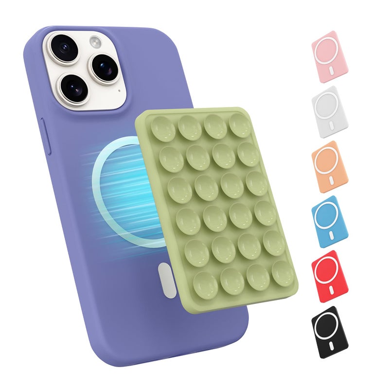 OPOM Magnetic Suction Phone Mount for MagSafe Case,Silicone Sticky Phone Grip Holder for iPhone,Removable Hands-Free Selfie/Video for TikTok & Instagram Influencer/Creator (Green) - Image 1