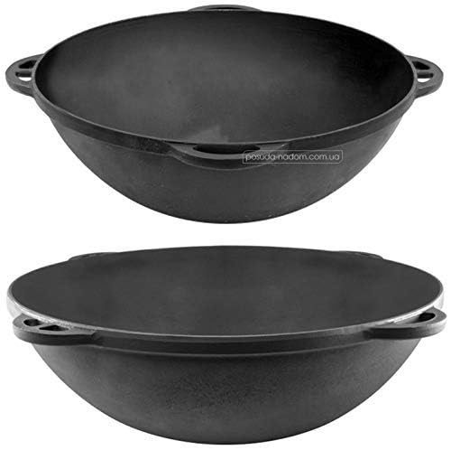 CKG Kazan Uzbek Cast Iron Kazan for Plov Making Cookware Insulated Double Handle Pan Wide Mouth Cast Iron Dutch Oven, Outdoor Cooking Frying Pot, Lodge Cast Iron Skillet, 8 L - Image 2