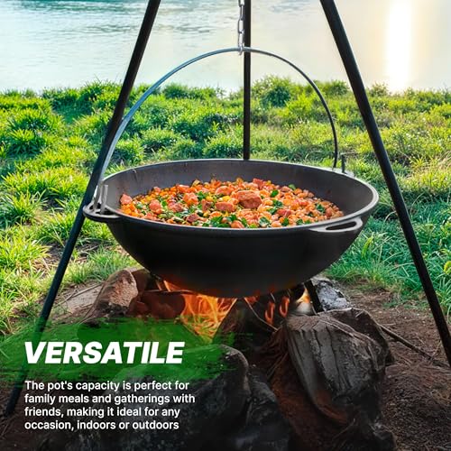 CKG Kazan Uzbek Cast Iron Kazan for Plov Making Cookware Insulated Double Handle Pan Wide Mouth Cast Iron Dutch Oven, Outdoor Cooking Frying Pot, Lodge Cast Iron Skillet, 8 L - Image 4