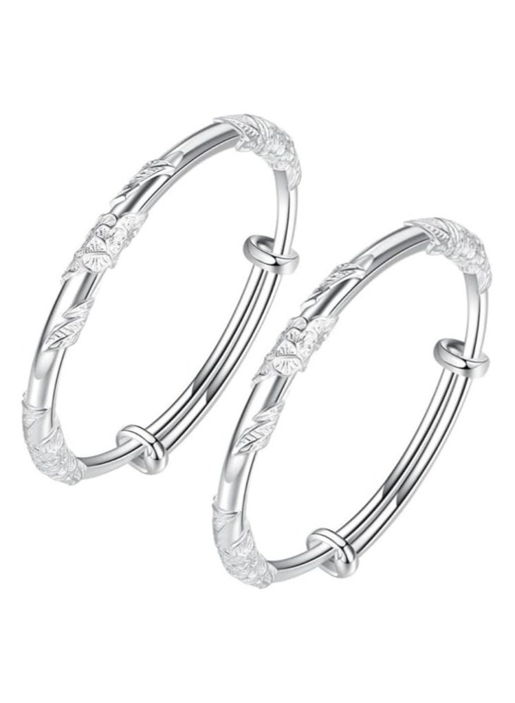 GIFT Silver Bangle Bracelets for Women,Fashion Jewelry Simple Adjustable  Silver Cuff Bangles for Women Mom Wife Mothers Day Gift - Image 1