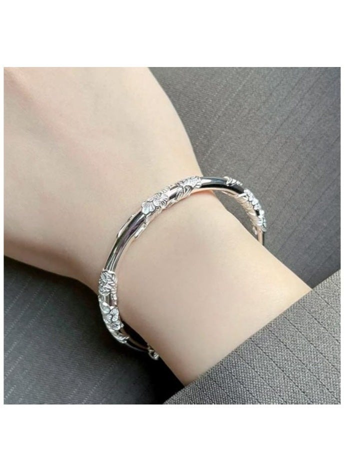 GIFT Silver Bangle Bracelets for Women,Fashion Jewelry Simple Adjustable  Silver Cuff Bangles for Women Mom Wife Mothers Day Gift - Image 3