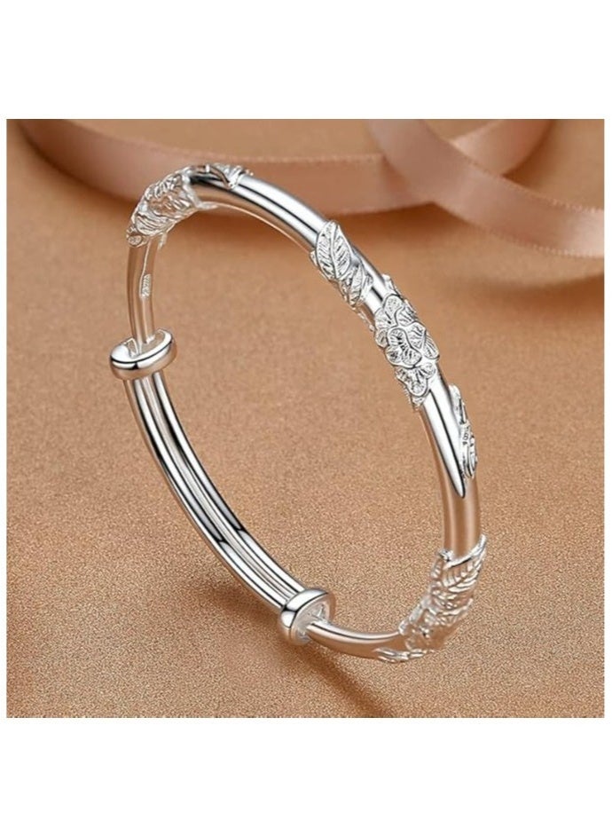 GIFT Silver Bangle Bracelets for Women,Fashion Jewelry Simple Adjustable  Silver Cuff Bangles for Women Mom Wife Mothers Day Gift - Image 2