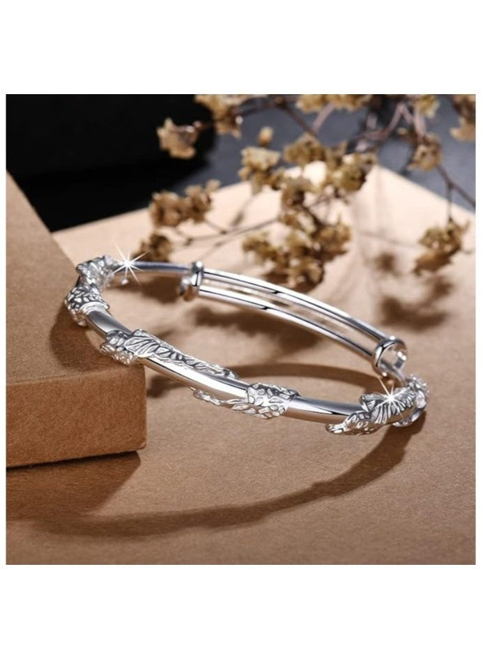 GIFT Silver Bangle Bracelets for Women,Fashion Jewelry Simple Adjustable  Silver Cuff Bangles for Women Mom Wife Mothers Day Gift - Image 5