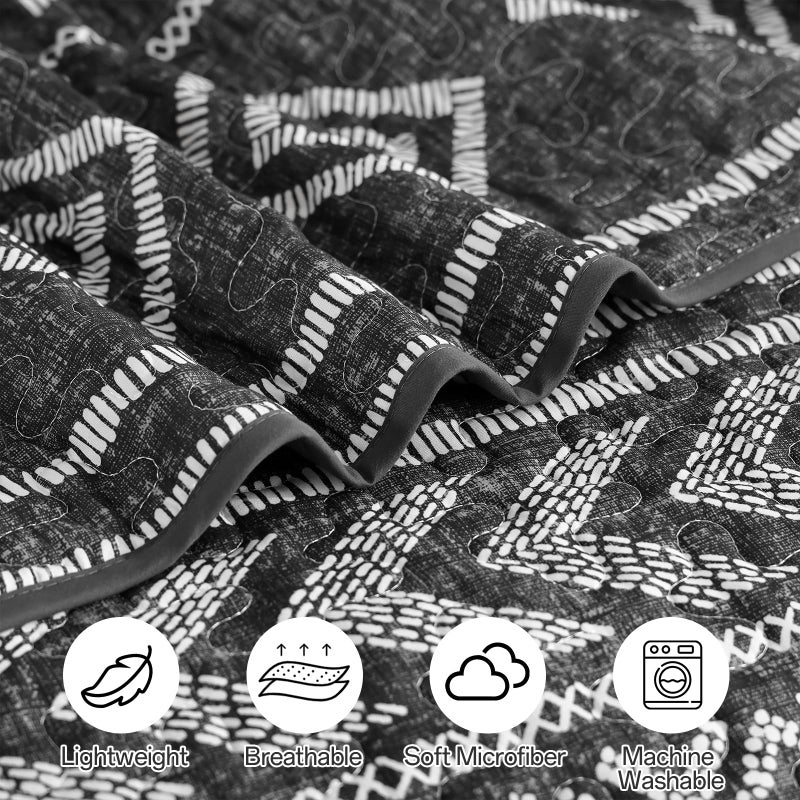 Yiran Quilt Set King Size Black and White, Boho Aztec Bedspreads Bedding Set, Bohemian Stripe Farmhouse Lightweight Coverlet Set with 2 Shams for Bed 106x90 Inch - Image 5