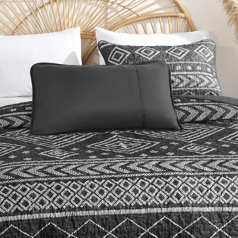 Yiran Quilt Set King Size Black and White, Boho Aztec Bedspreads Bedding Set, Bohemian Stripe Farmhouse Lightweight Coverlet Set with 2 Shams for Bed 106x90 Inch - Image 4