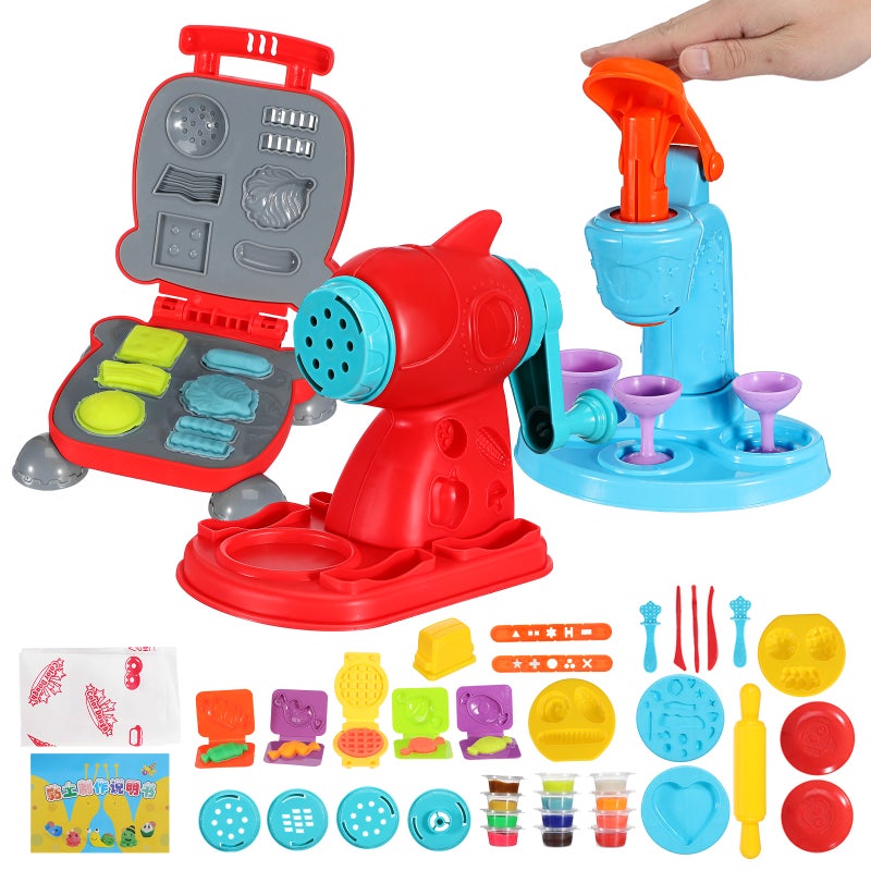 51 Pcs Dough Toy for Kids: Ice Cream Playset Noodle Maker Machine - Art Crafts Dough Tools Kit -Kitchen Play Toys for Boys Girls - Image 1