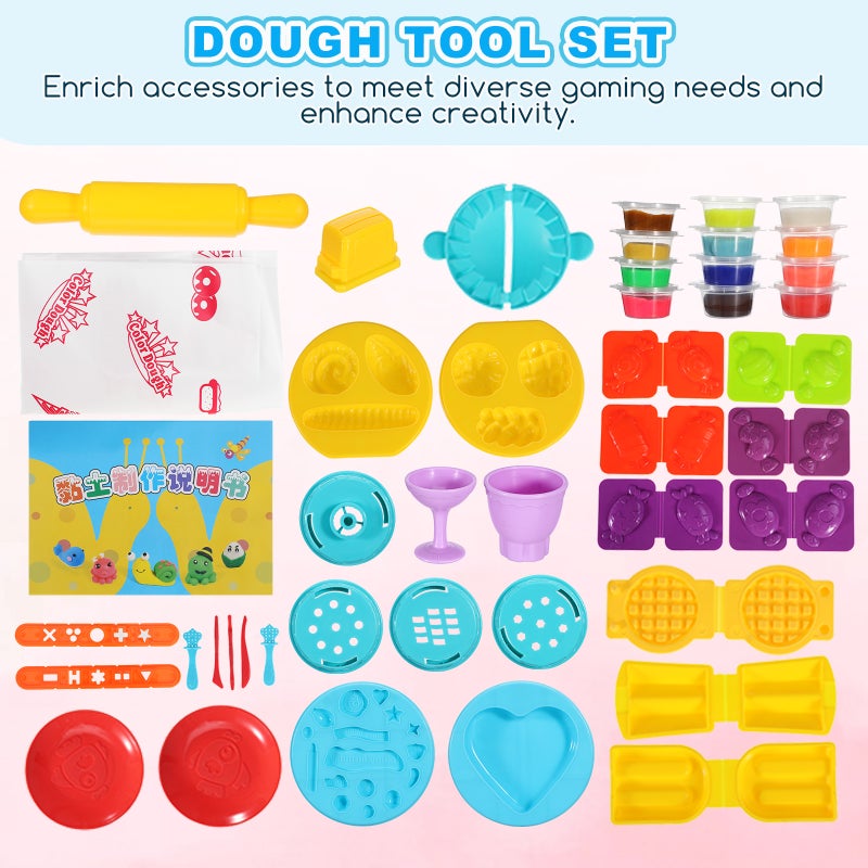 51 Pcs Dough Toy for Kids: Ice Cream Playset Noodle Maker Machine - Art Crafts Dough Tools Kit -Kitchen Play Toys for Boys Girls - Image 2
