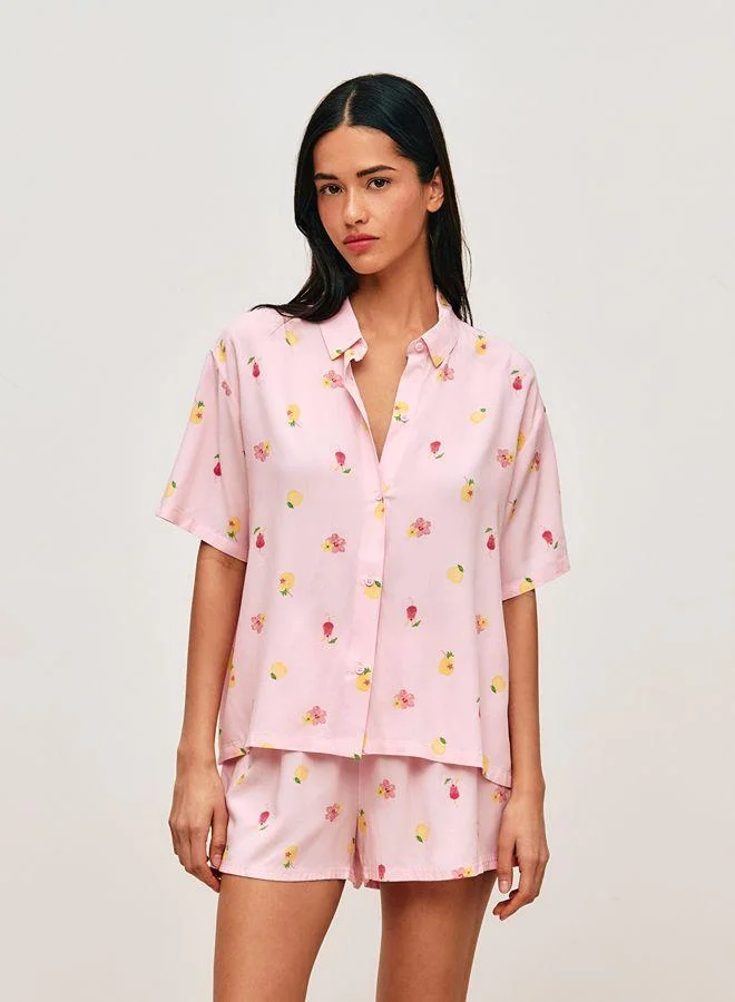 Undiz Shirt and shorts set with cocktail, flower, and lemon patterns
