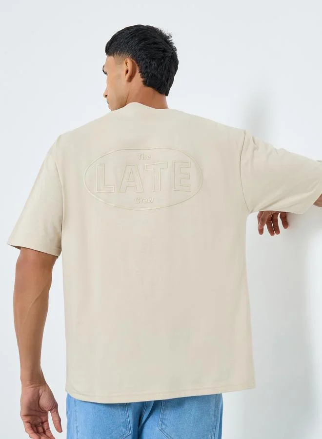 Styli Styli Men Beige Oversized Printed Jersey T-Shirt