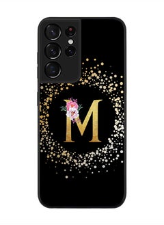 Stylizedd Rugged Black edge case for Samsung Galaxy S21 Ultra 5G, Soft Flexible Phone case Custom Monogram Initial Letter Floral Pattern Alphabet - M (Black)  - Image 1