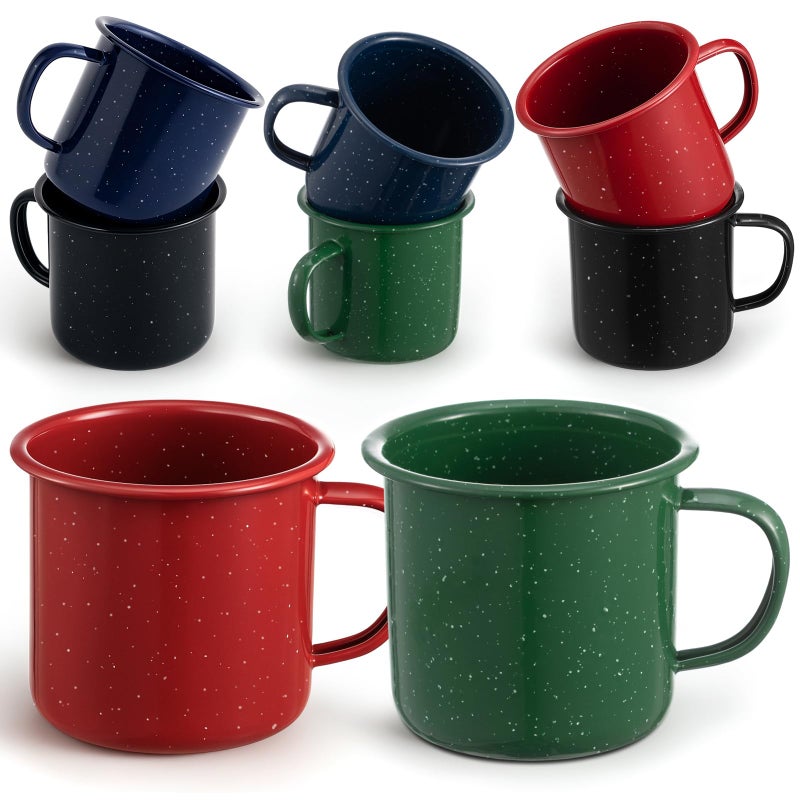 Mimorou 8 Pcs 16oz Enamel Mugs Outdoor Camping Coffee Cups for Hot Cold Beverages Durable for Home, Travel, Beach (red/blue/black/green) - Image 1