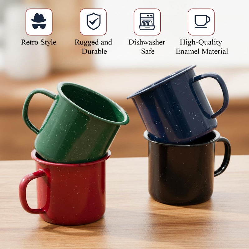 Mimorou 8 Pcs 16oz Enamel Mugs Outdoor Camping Coffee Cups for Hot Cold Beverages Durable for Home, Travel, Beach (red/blue/black/green) - Image 3