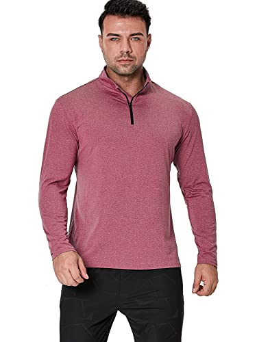 MANSDOUR Men's Quick-Dry Active Sports Shirts Quarter Zip Long Sleeve Running Pullover Tops Outdoor Sweatshirt (Red, S) - Image 2