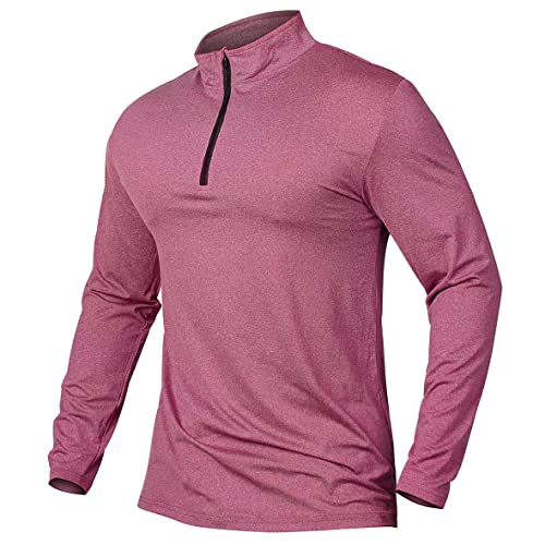 MANSDOUR Men's Quick-Dry Active Sports Shirts Quarter Zip Long Sleeve Running Pullover Tops Outdoor Sweatshirt (Red, S) - Image 1